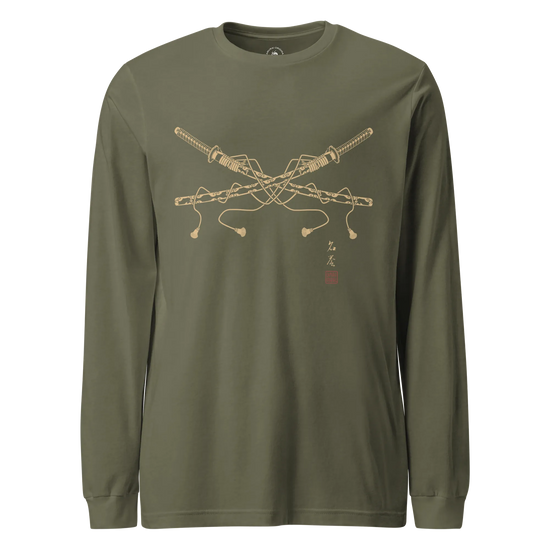 Crossed Samurai Katana Unisex Long Sleeve Tee Military Green - Samurai Original