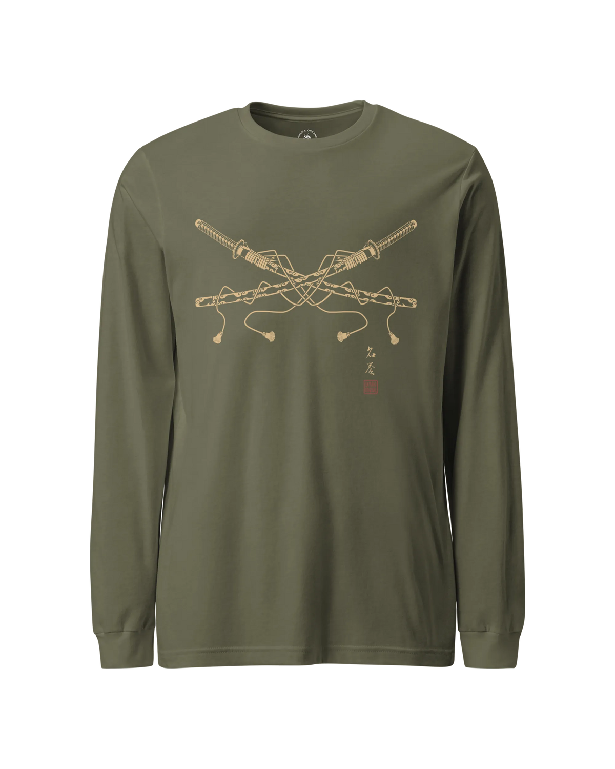 Crossed Samurai Katana Unisex Long Sleeve Tee Military Green - Samurai Original