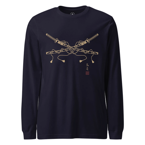 Crossed Samurai Katana Unisex Long Sleeve Tee Navy - Samurai Original