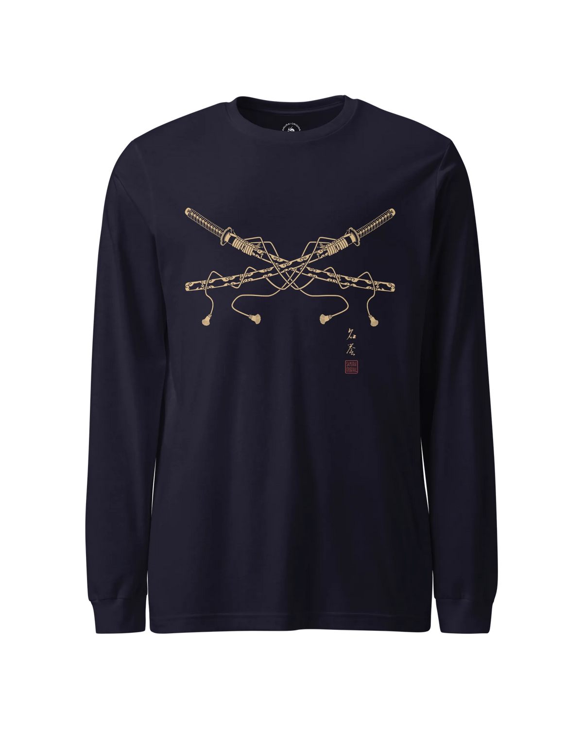 Crossed Samurai Katana Unisex Long Sleeve Tee Navy - Samurai Original