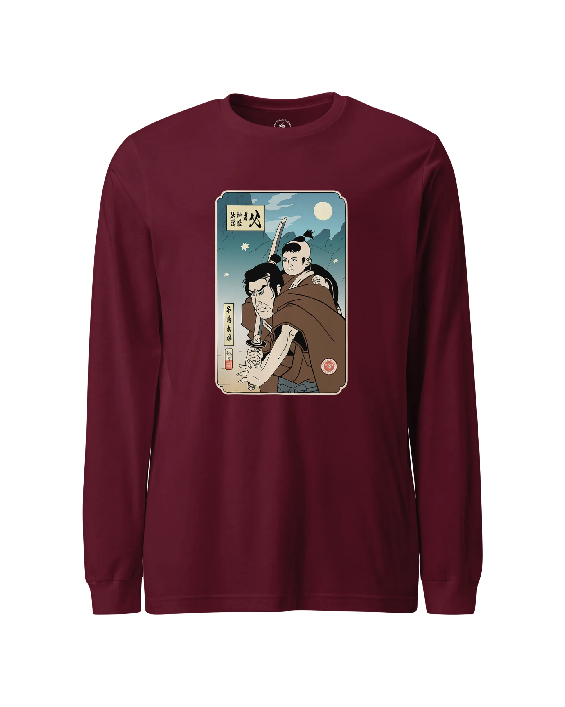 Daddy Shogun Assassin Ukiyo-e Unisex Long Sleeve Tee Maroon - Samurai Original