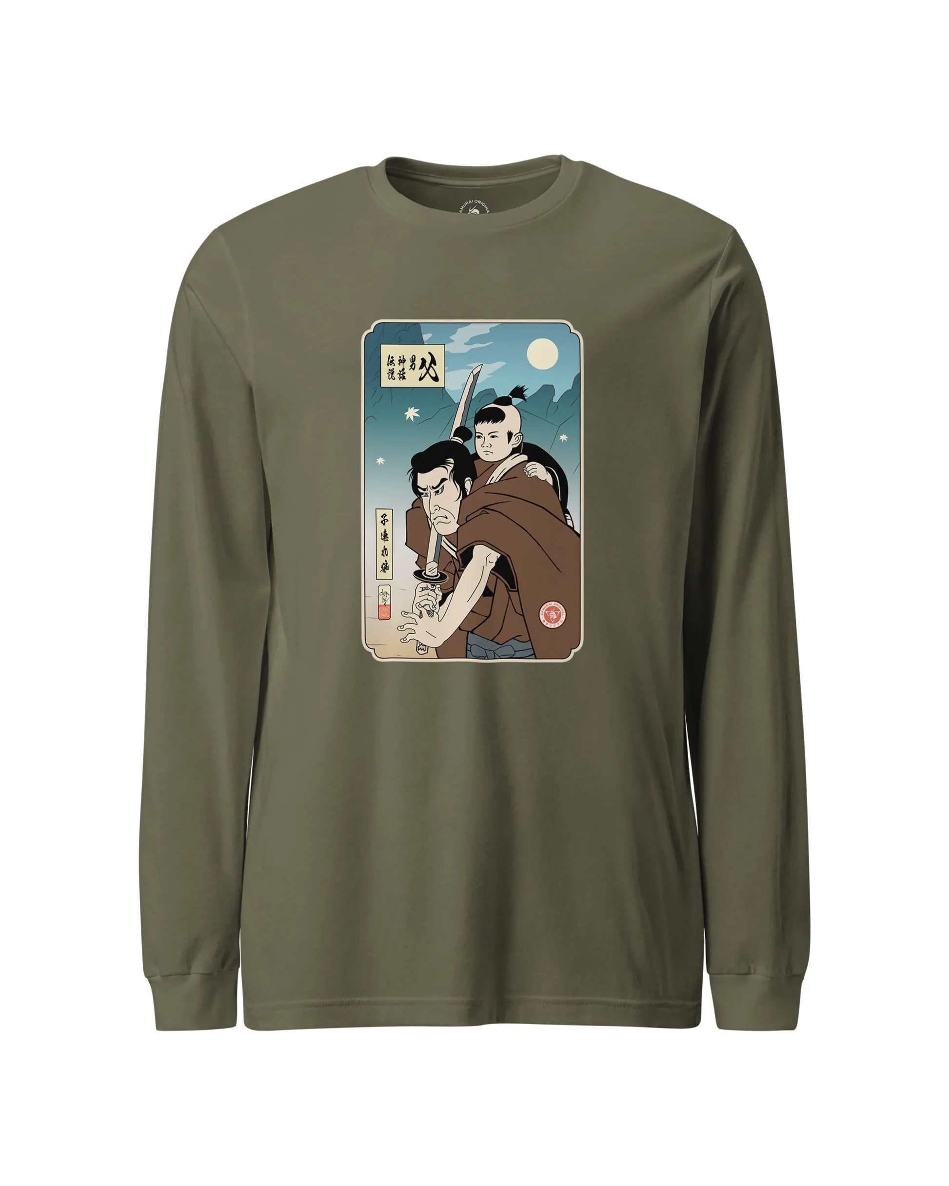 Daddy Shogun Assassin Ukiyo-e Unisex Long Sleeve Tee Military Green - Samurai Original