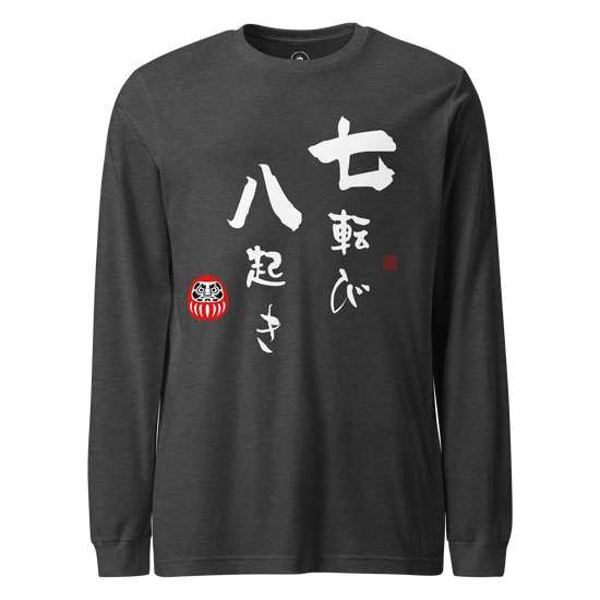 Daruma Fall 7 Stand 8 Unisex Long Sleeve Tee Dark Grey Heather - Samurai Original