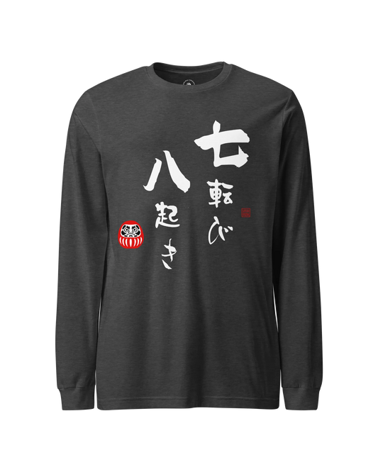 Daruma Fall 7 Stand 8 Unisex Long Sleeve Tee Dark Grey Heather - Samurai Original
