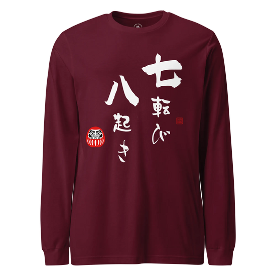 Daruma Fall 7 Stand 8 Unisex Long Sleeve Tee Maroon - Samurai Original