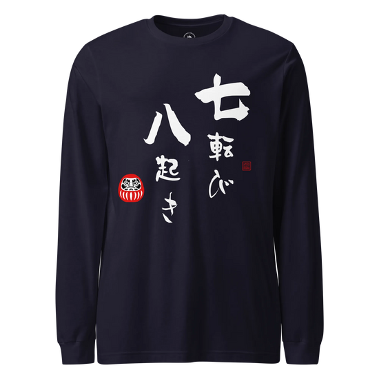 Daruma Fall 7 Stand 8 Unisex Long Sleeve Tee Navy - Samurai Original