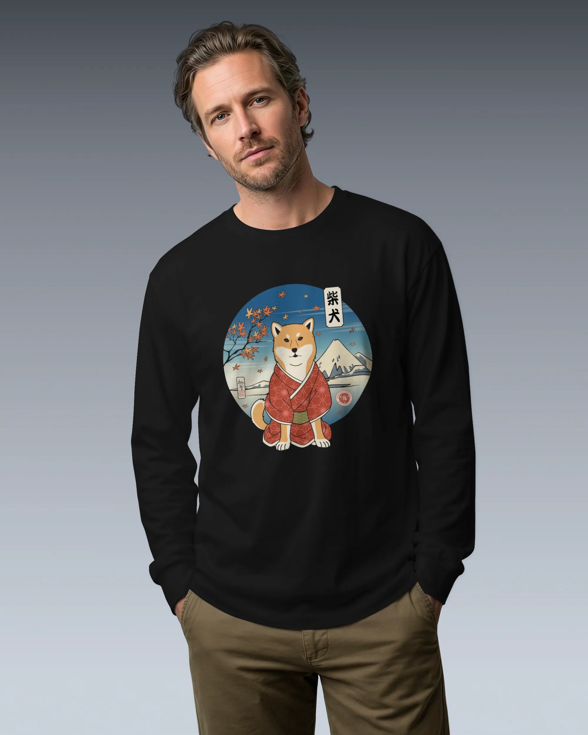 Dog Shiba Inu Funny Japanese Ukiyo-e Unisex Long Sleeve Tee - Samurai Original