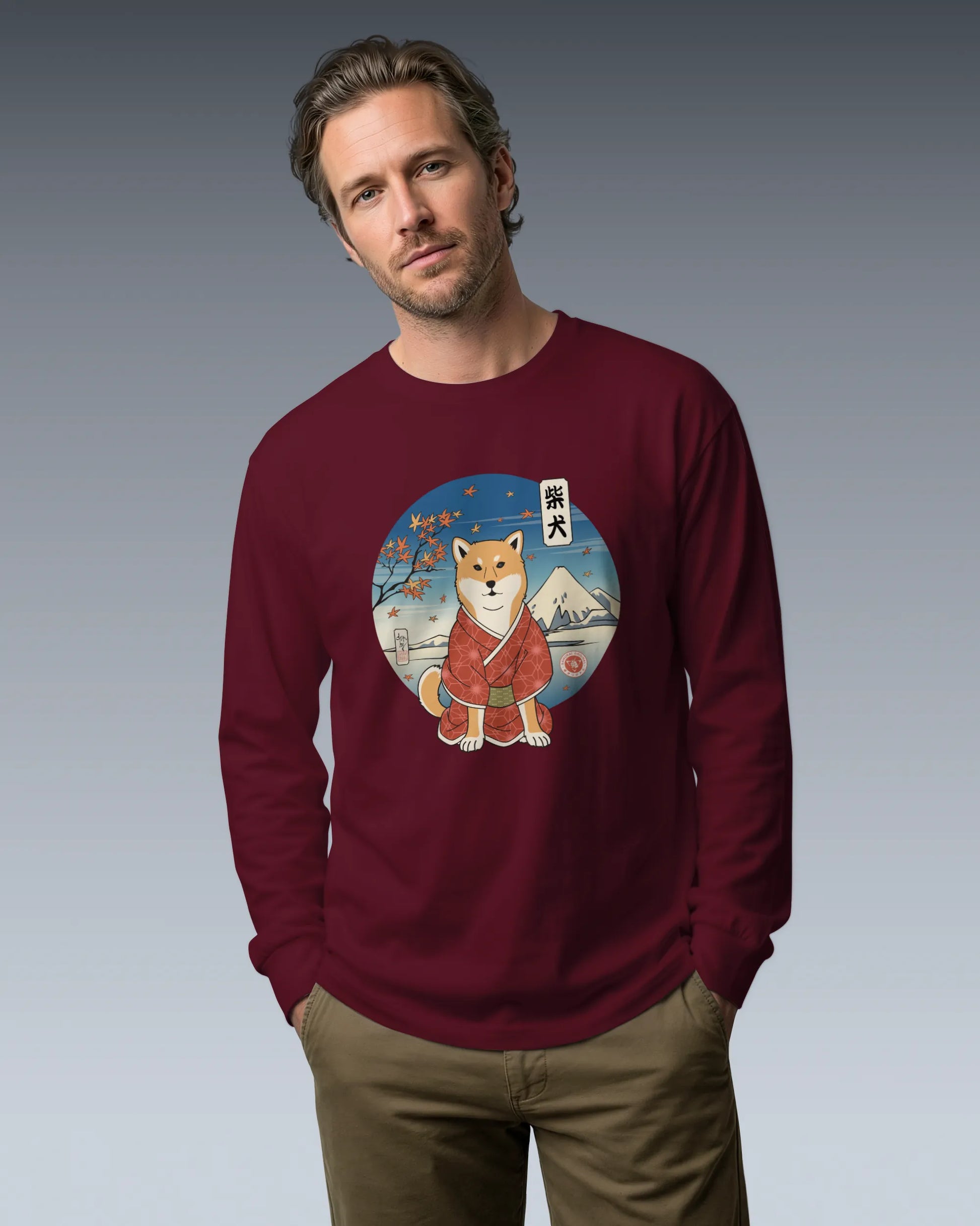 Dog Shiba Inu Funny Japanese Ukiyo-e Unisex Long Sleeve Tee - Samurai Original