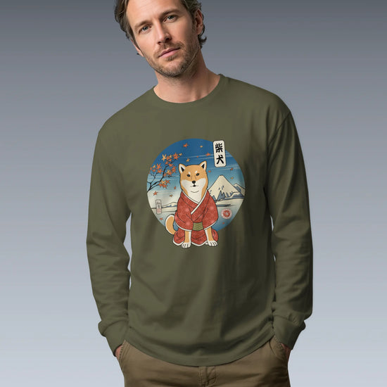 Dog Shiba Inu Funny Japanese Ukiyo-e Unisex Long Sleeve Tee - Samurai Original