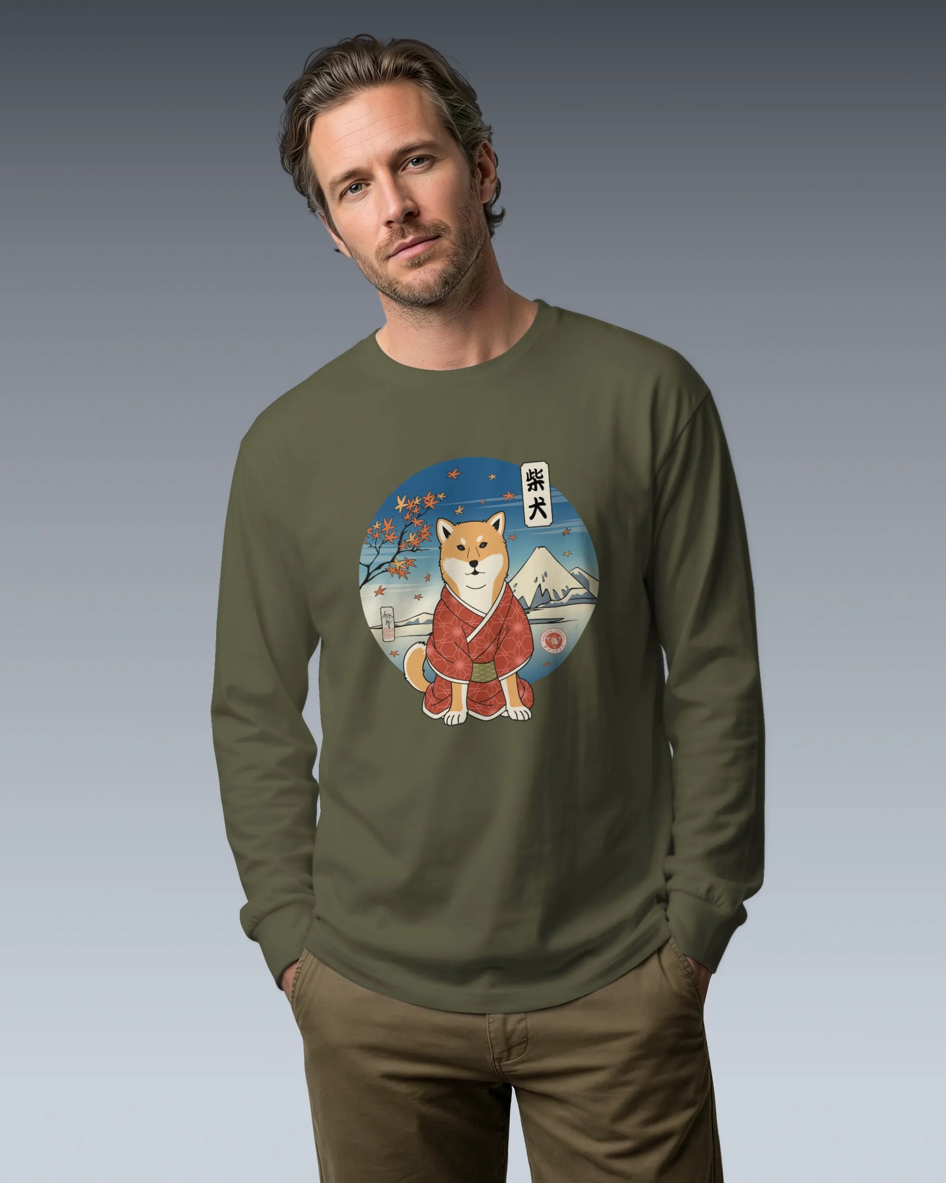 Dog Shiba Inu Funny Japanese Ukiyo-e Unisex Long Sleeve Tee - Samurai Original