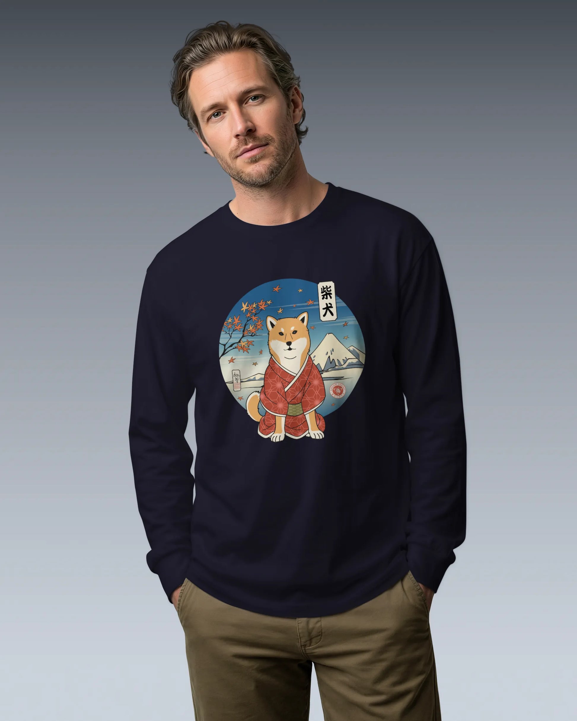 Dog Shiba Inu Funny Japanese Ukiyo-e Unisex Long Sleeve Tee - Samurai Original