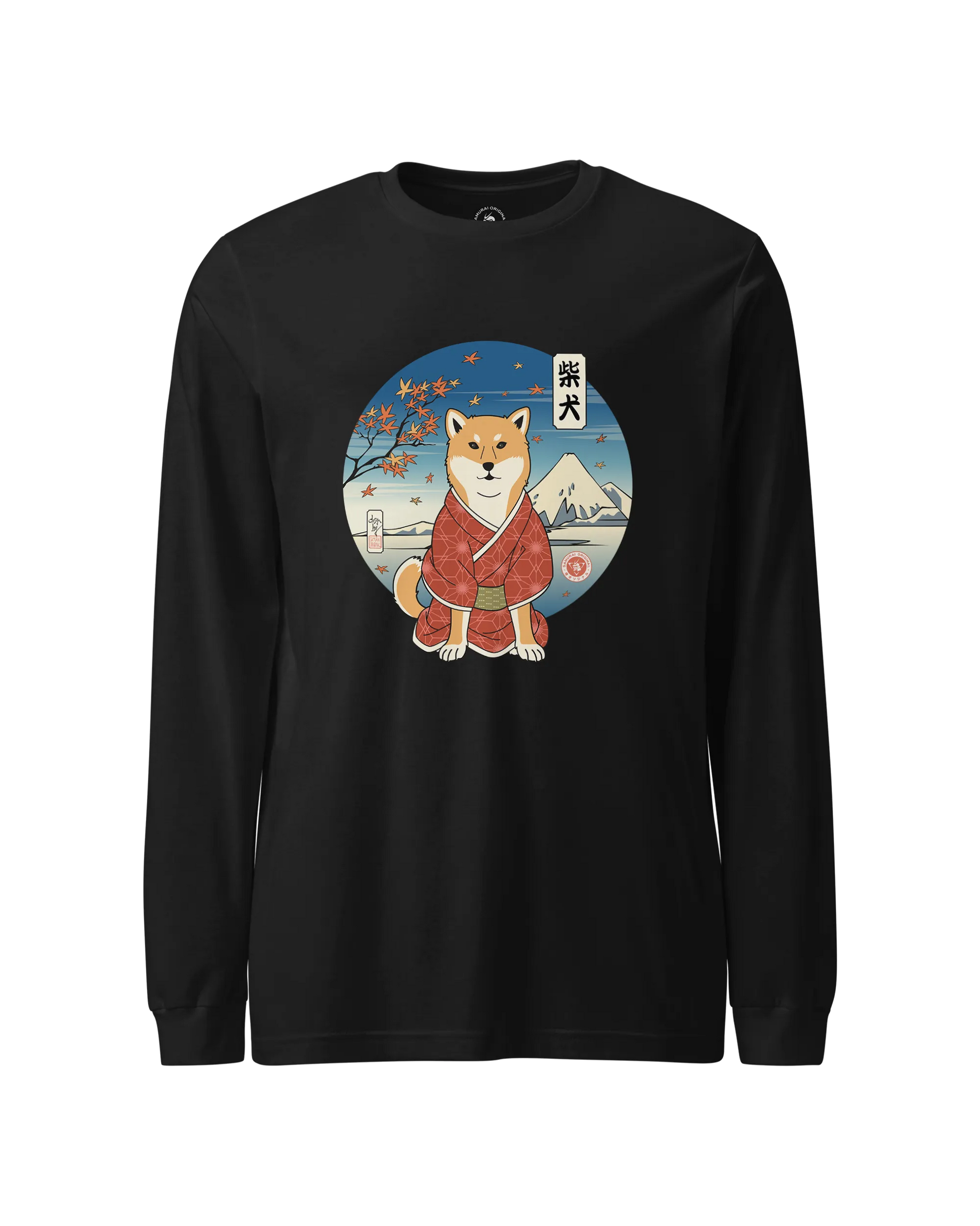 Dog Shiba Inu Funny Japanese Ukiyo-e Unisex Long Sleeve Tee Black - Samurai Original