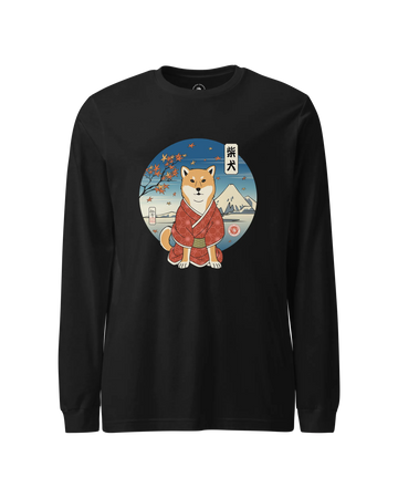 Dog Shiba Inu Funny Japanese Ukiyo-e Unisex Long Sleeve Tee Black - Samurai Original
