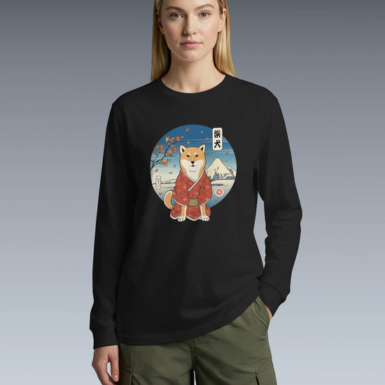 Dog Shiba Inu Funny Japanese Ukiyo-e Unisex Long Sleeve Tee - Samurai Original