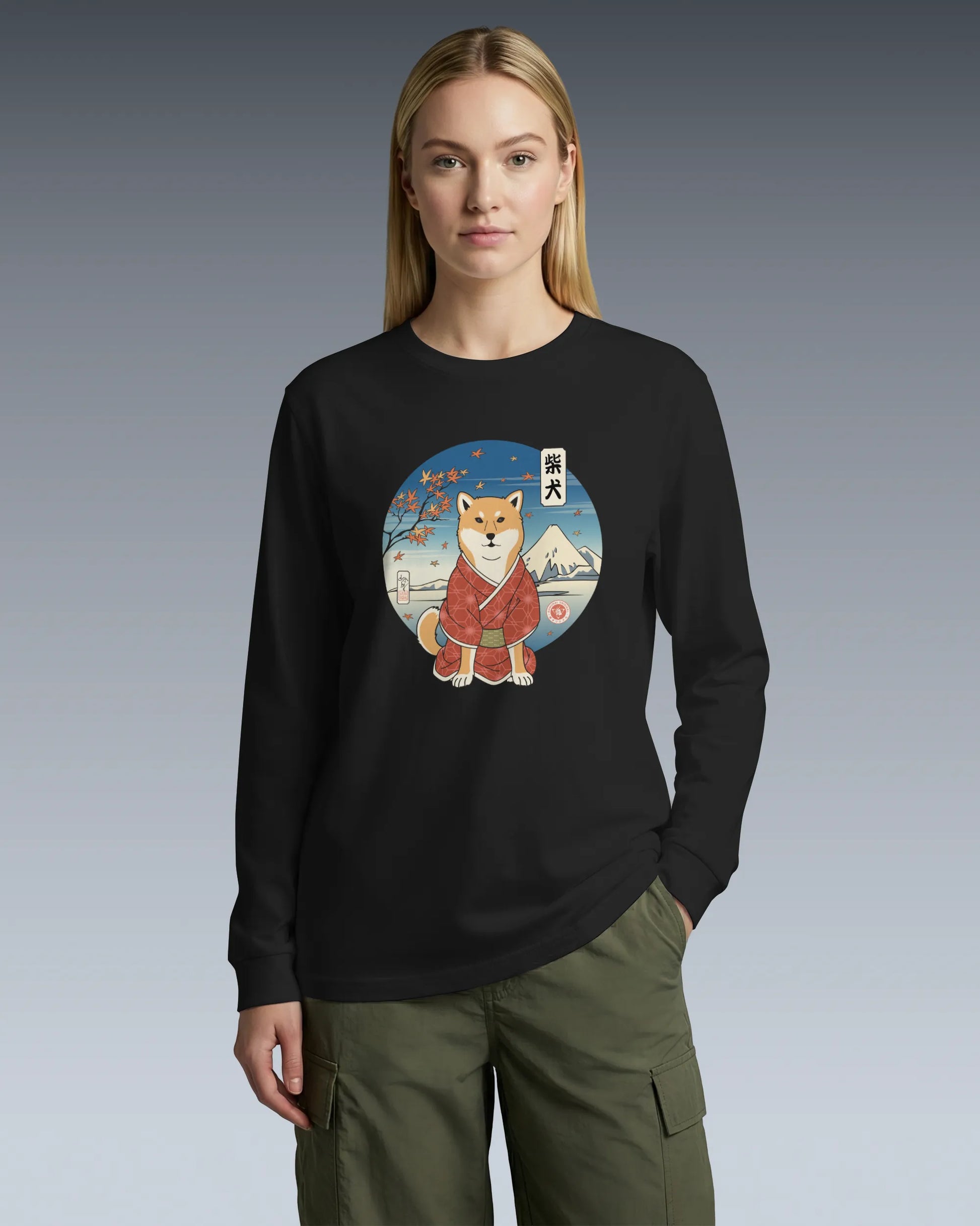 Dog Shiba Inu Funny Japanese Ukiyo-e Unisex Long Sleeve Tee - Samurai Original