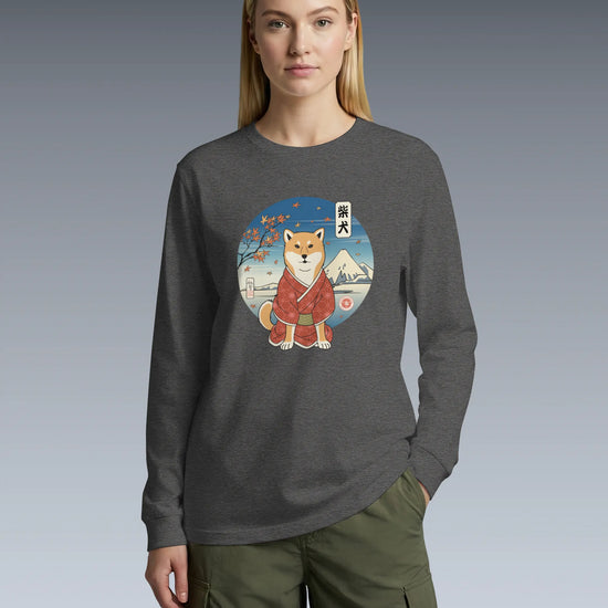 Dog Shiba Inu Funny Japanese Ukiyo-e Unisex Long Sleeve Tee - Samurai Original