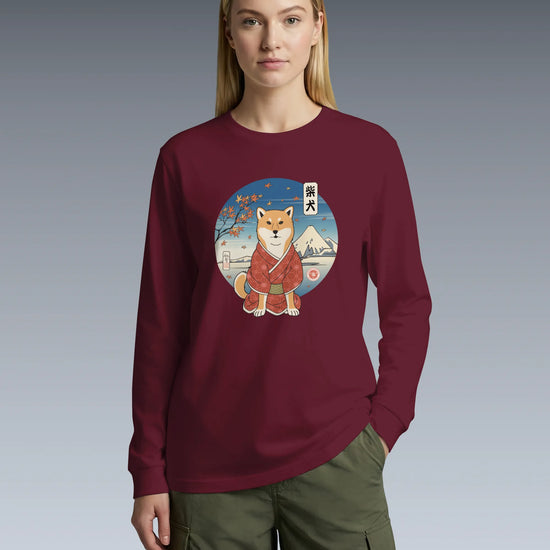 Dog Shiba Inu Funny Japanese Ukiyo-e Unisex Long Sleeve Tee - Samurai Original