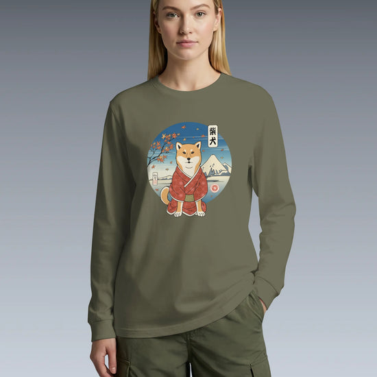 Dog Shiba Inu Funny Japanese Ukiyo-e Unisex Long Sleeve Tee - Samurai Original