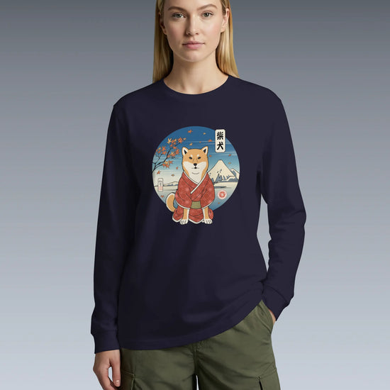 Dog Shiba Inu Funny Japanese Ukiyo-e Unisex Long Sleeve Tee - Samurai Original