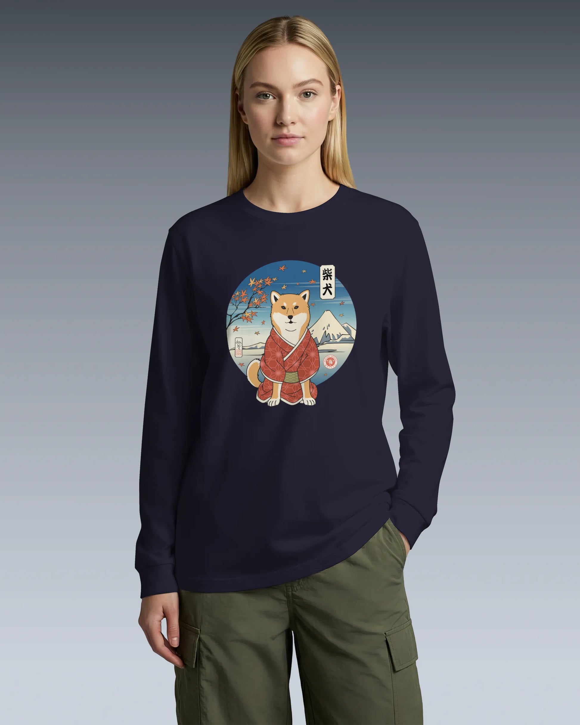 Dog Shiba Inu Funny Japanese Ukiyo-e Unisex Long Sleeve Tee - Samurai Original