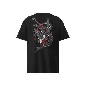 Dragon Samurai Cool Japanese Ukiyo-e Organic T-shirt Black - Samurai Original