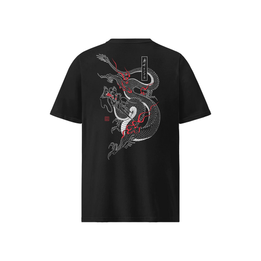 Dragon Samurai Cool Japanese Ukiyo-e Organic T-shirt Black - Samurai Original