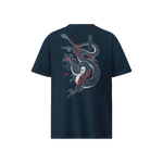 Dragon Samurai Japanese organic t-shirt back view in French Navy - GOTS certified cotton
