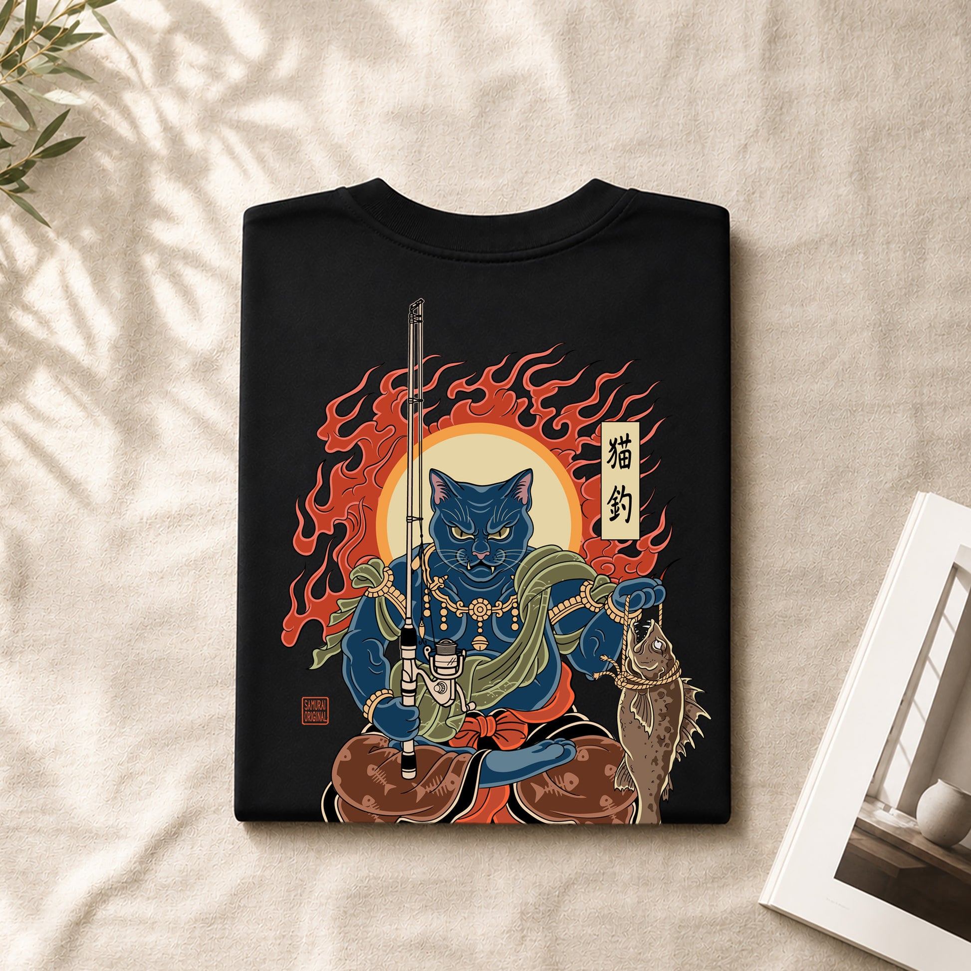 The Great Neko Fishing Organic T-shirt - Samurai Original