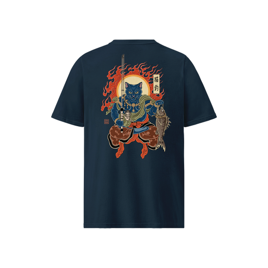 The Great Neko Fishing Organic T-shirt French Navy - Samurai Original