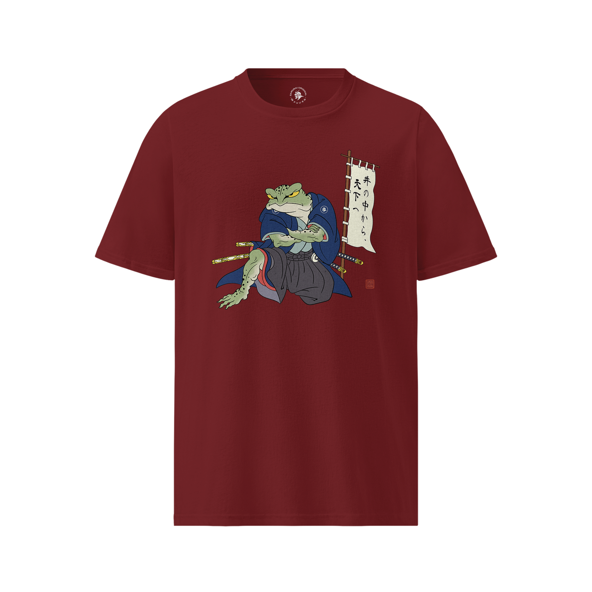 Frog Samurai Japanese Organic T-shirt Burgundy - Samurai Original