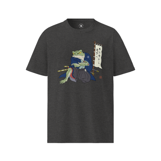 Frog Samurai Japanese Organic T-shirt Dark Heather Grey - Samurai Original