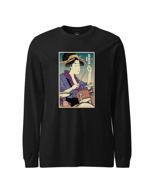 Geisha Drummer Music Ukiyo-e Unisex Long Sleeve Tee