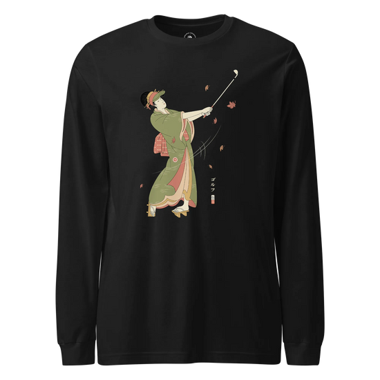 Geisha Golf Player Japanese Ukiyo-e Unisex Long Sleeve Tee Black - Samurai Original
