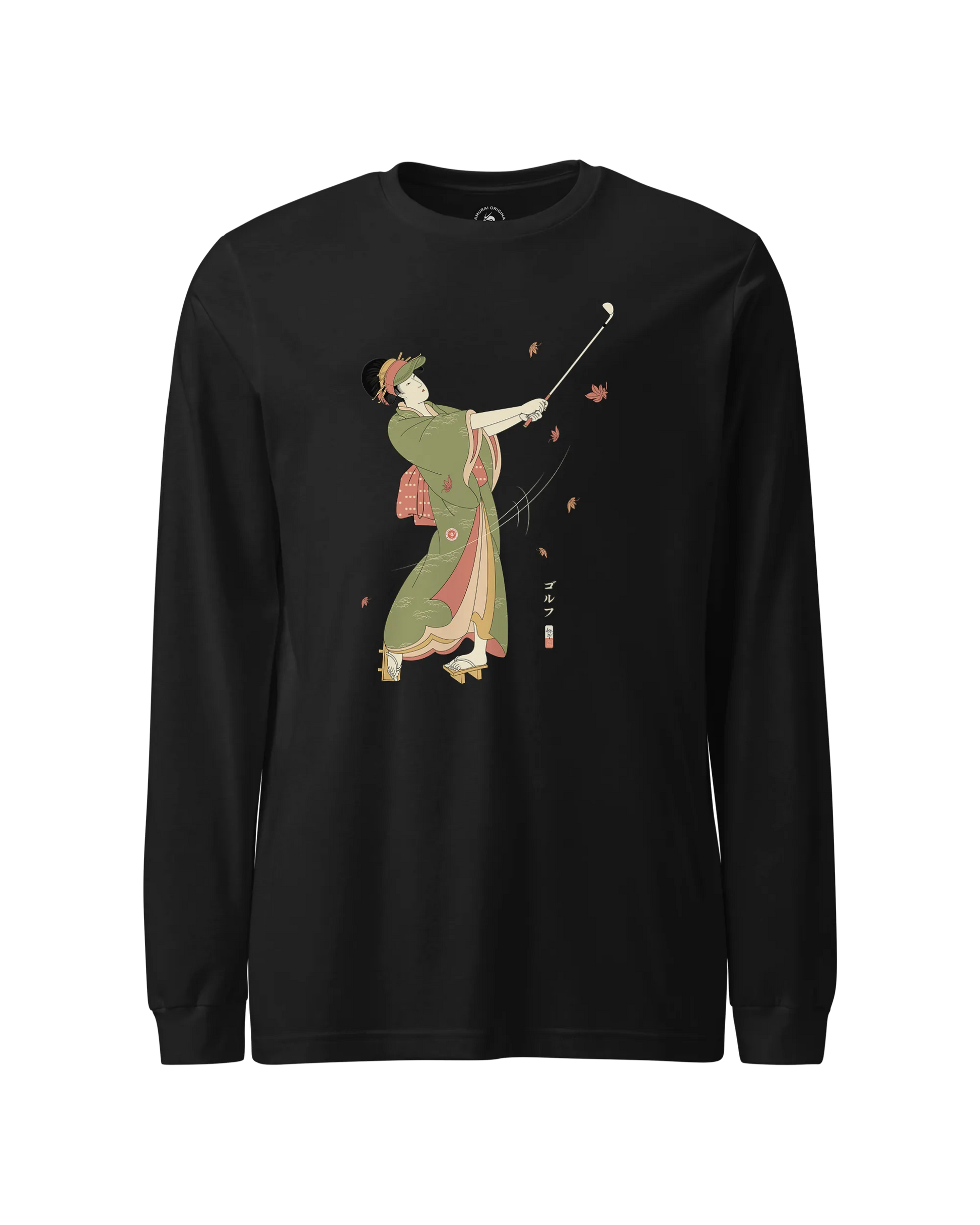 Geisha Golf Player Japanese Ukiyo-e Unisex Long Sleeve Tee Black - Samurai Original