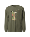Geisha Golf Player Japanese Ukiyo-e Unisex Long Sleeve Tee Military Green - Samurai Original