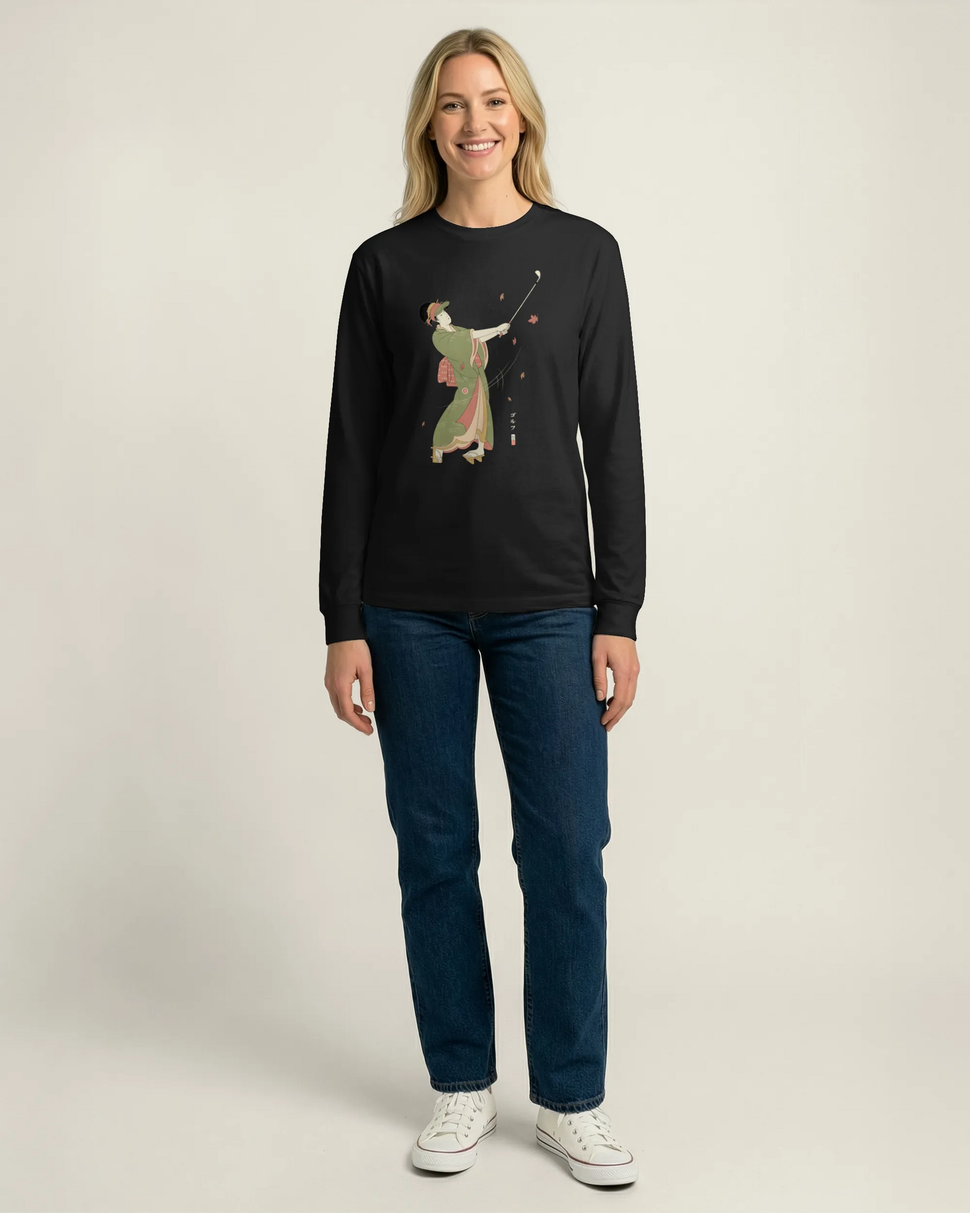 Geisha Golf Player Japanese Ukiyo-e Unisex Long Sleeve Tee - Samurai Original