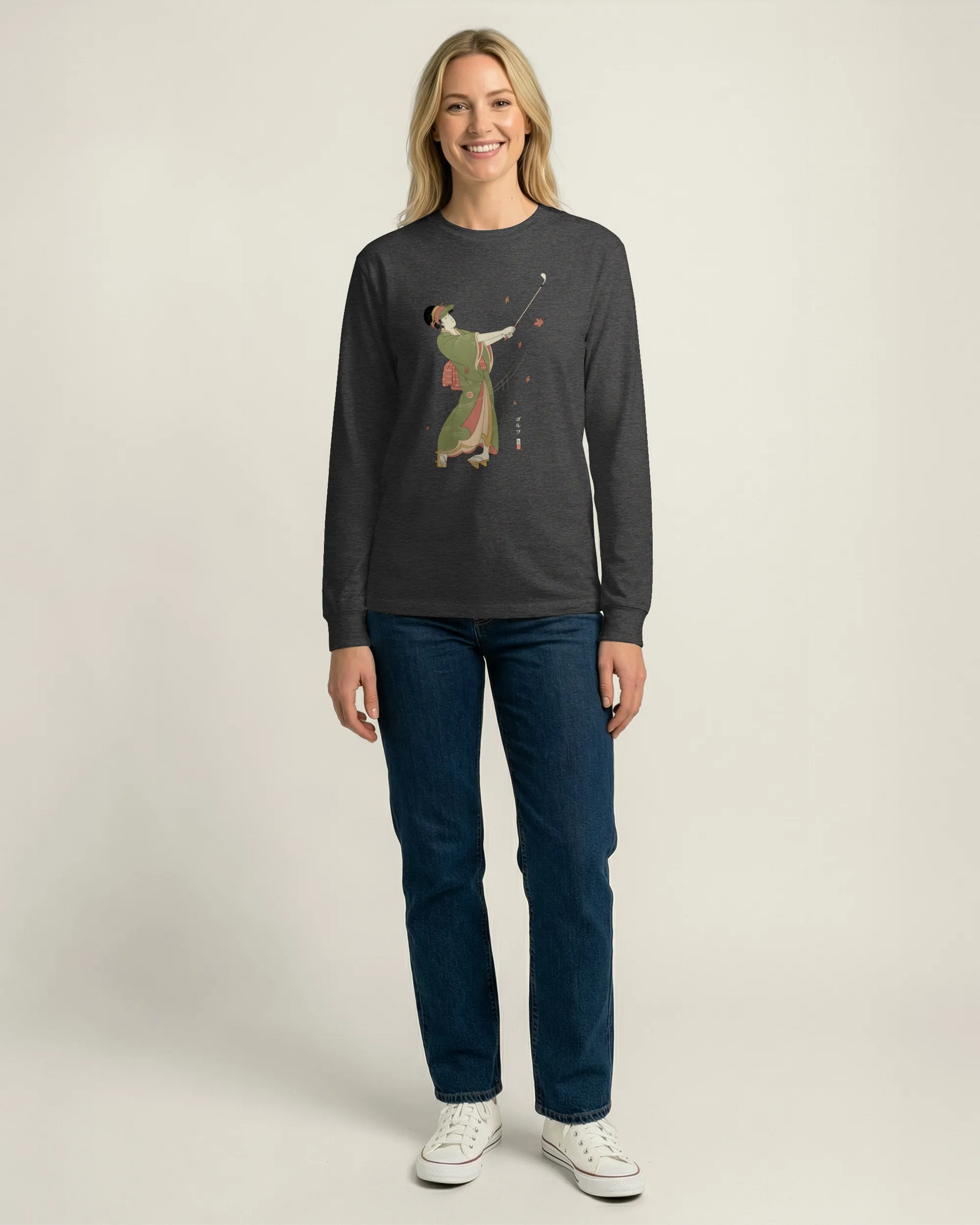 Geisha Golf Player Japanese Ukiyo-e Unisex Long Sleeve Tee - Samurai Original