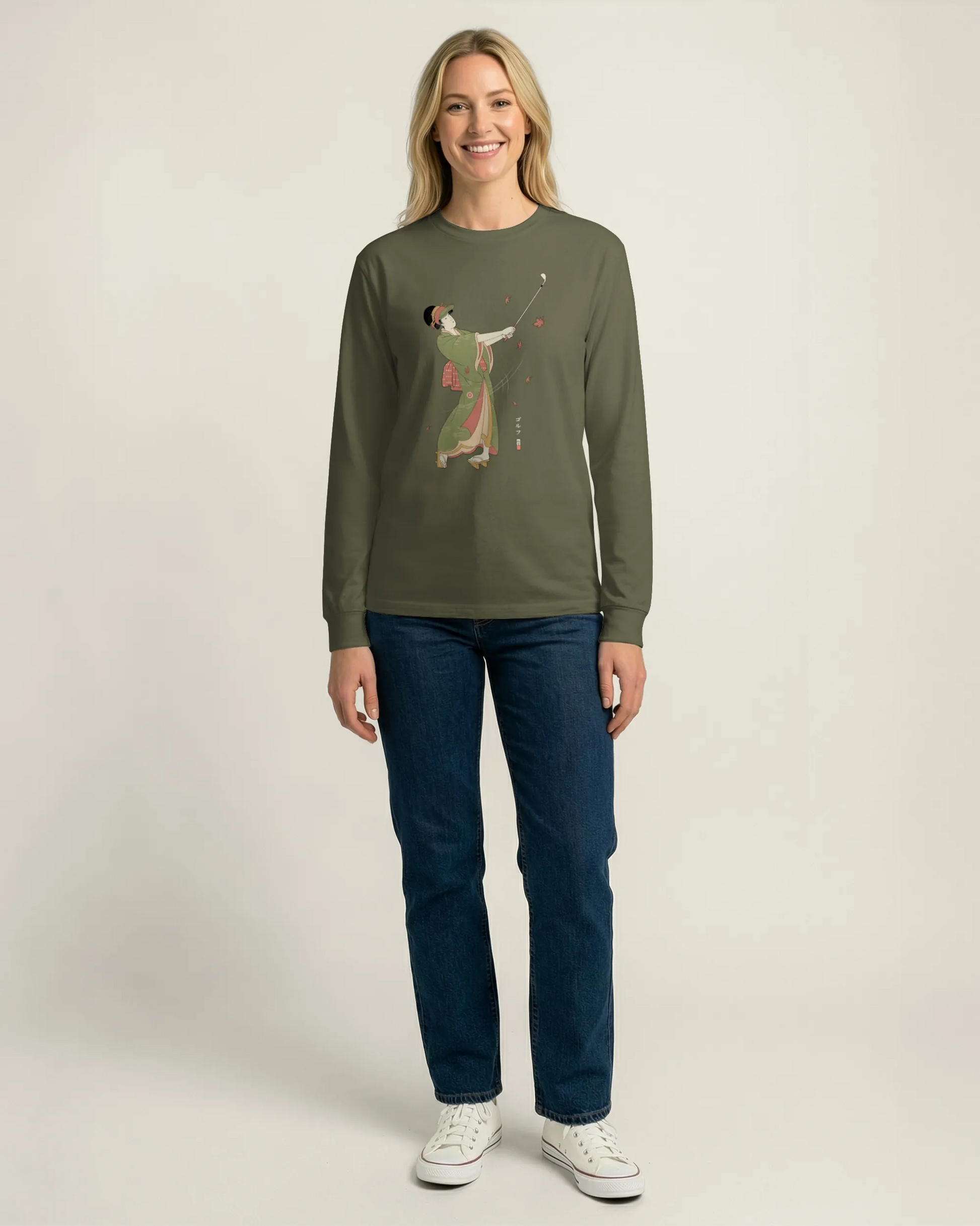 Geisha Golf Player Japanese Ukiyo-e Unisex Long Sleeve Tee - Samurai Original