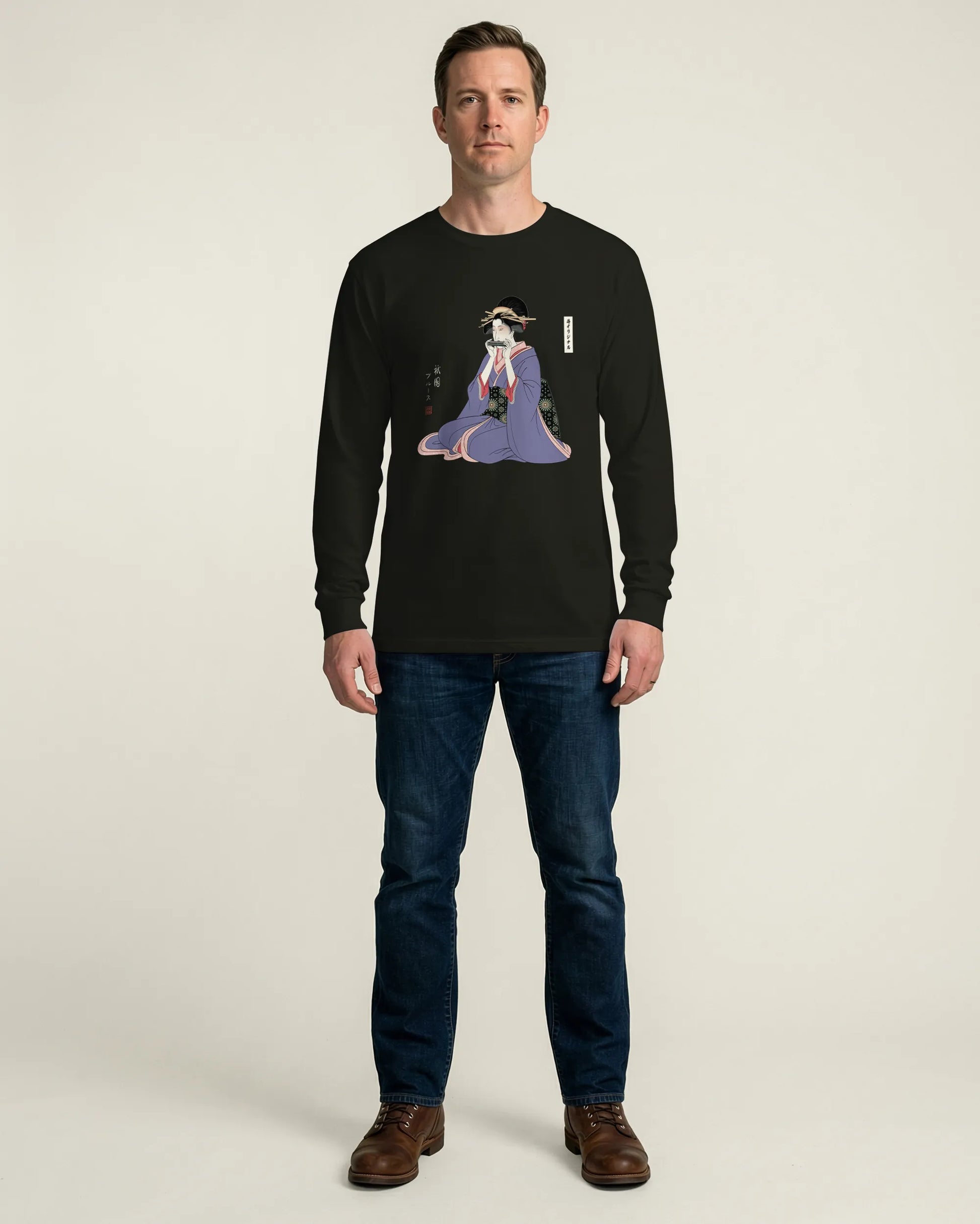 Geisha Harmonica Japanese Ukiyo-e Unisex Long Sleeve Tee - Samurai Original