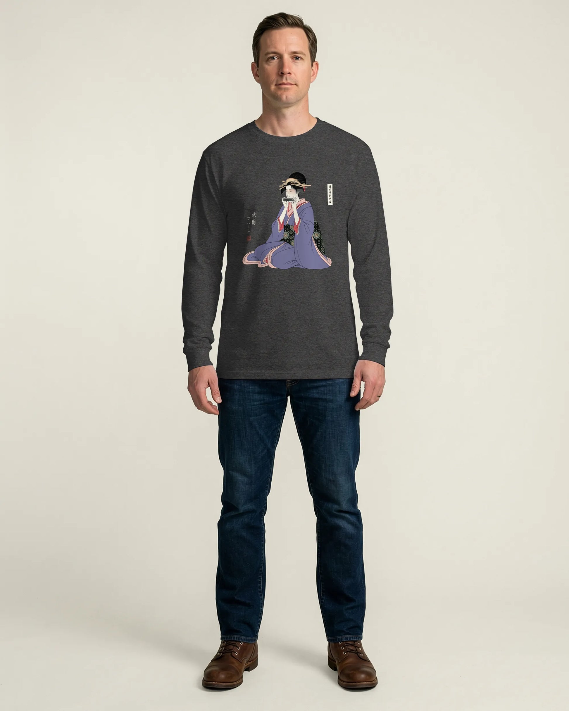 Geisha Harmonica Japanese Ukiyo-e Unisex Long Sleeve Tee - Samurai Original