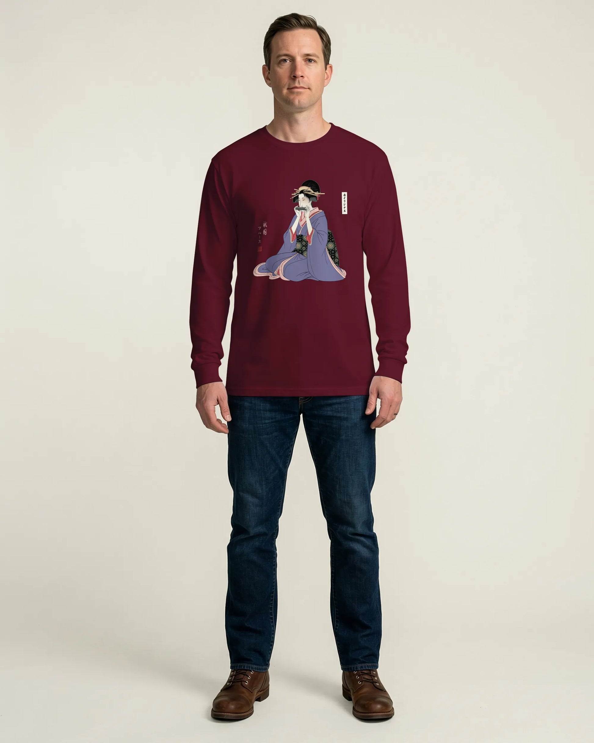 Geisha Harmonica Japanese Ukiyo-e Unisex Long Sleeve Tee - Samurai Original