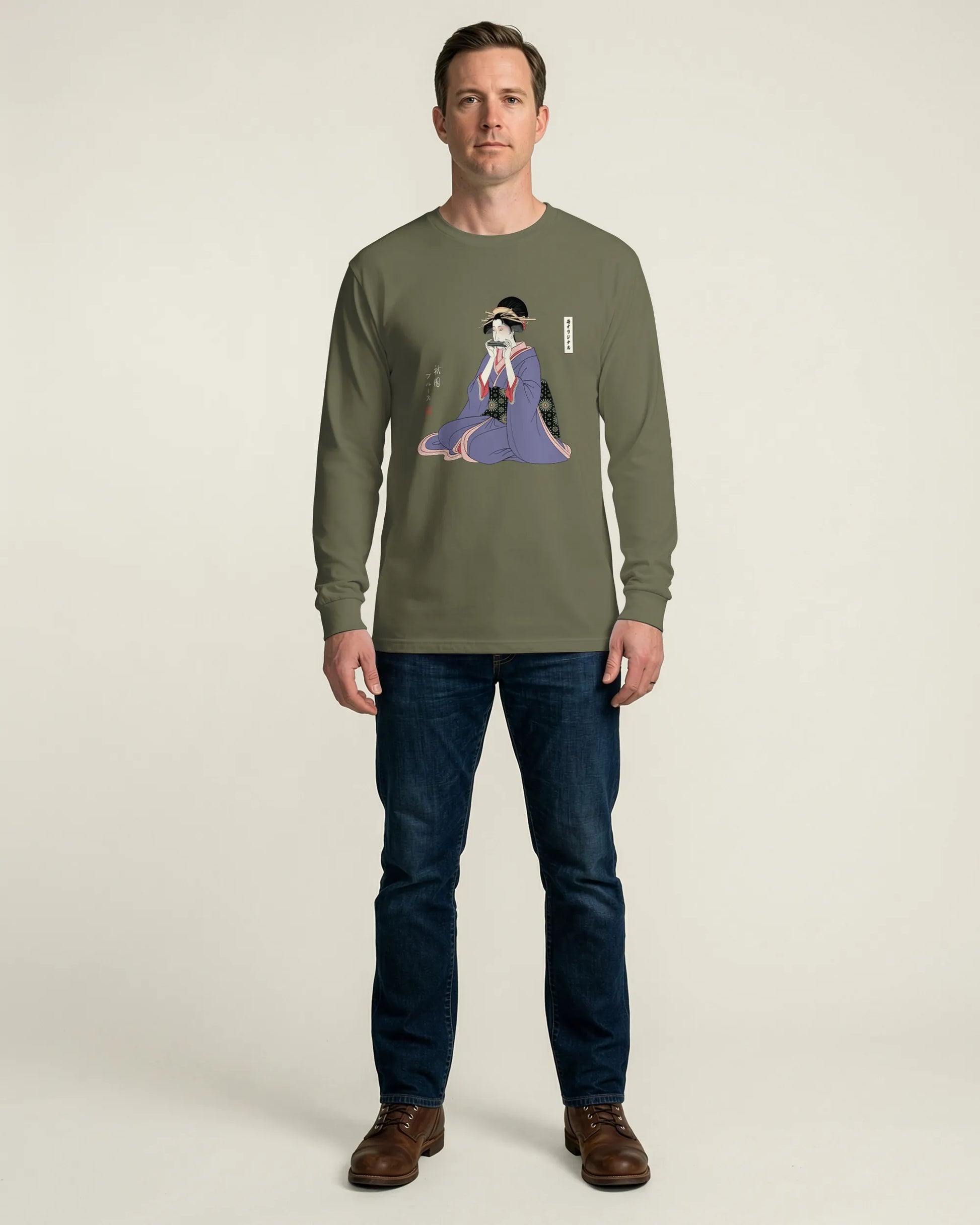 Geisha Harmonica Japanese Ukiyo-e Unisex Long Sleeve Tee - Samurai Original