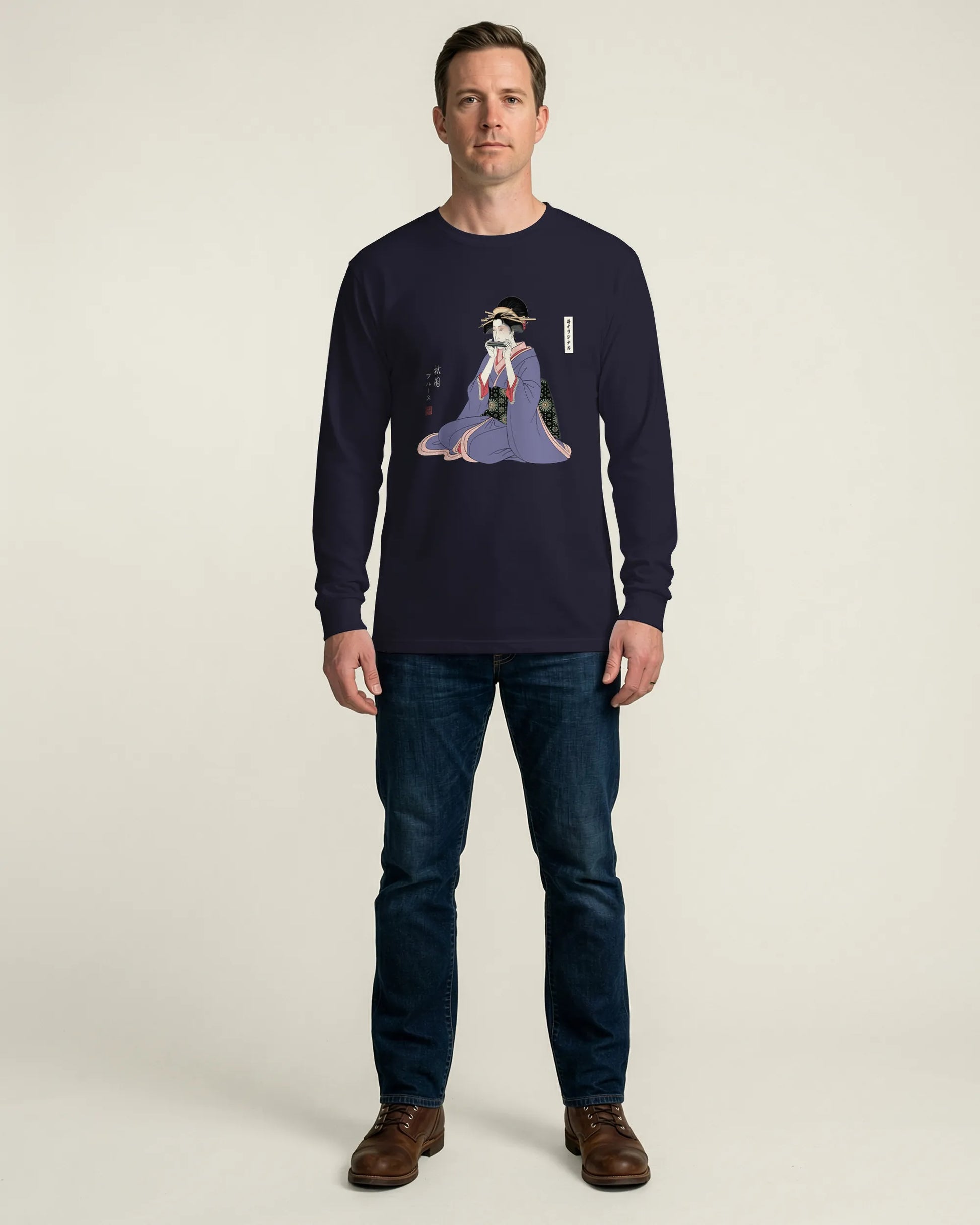 Geisha Harmonica Japanese Ukiyo-e Unisex Long Sleeve Tee - Samurai Original
