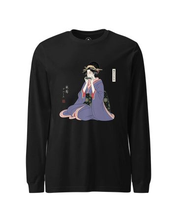 Geisha Harmonica Japanese Ukiyo-e Unisex Long Sleeve Tee Black - Samurai Original