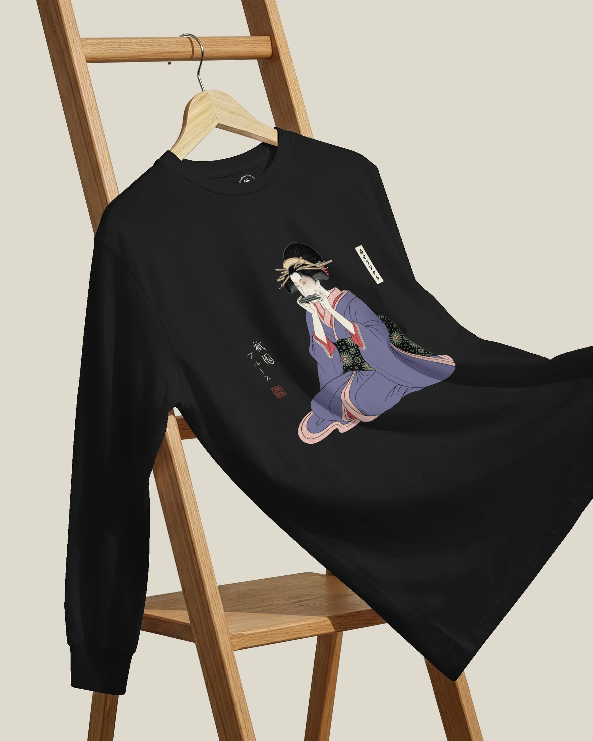 Geisha Harmonica Japanese Ukiyo-e Unisex Long Sleeve Tee - Samurai Original