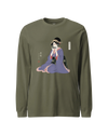 Geisha Harmonica Japanese Ukiyo-e Unisex Long Sleeve Tee Military Green - Samurai Original