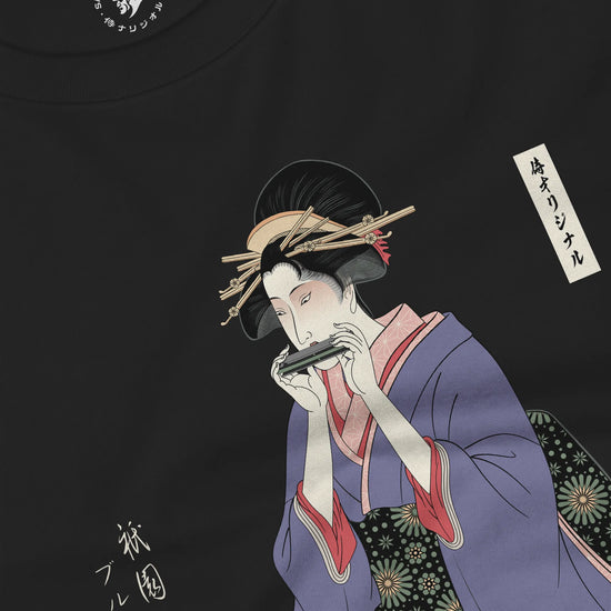 Geisha Harmonica Japanese Ukiyo-e Unisex Long Sleeve Tee - Samurai Original