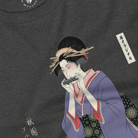 Geisha Harmonica Japanese Ukiyo-e Unisex Long Sleeve Tee - Samurai Original