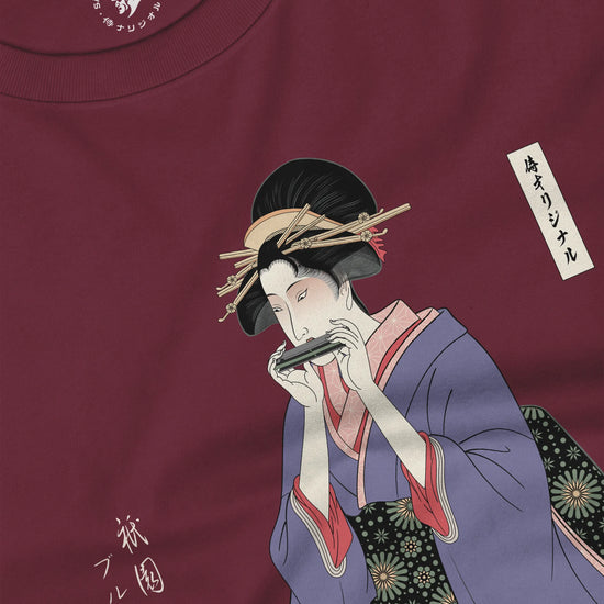 Geisha Harmonica Japanese Ukiyo-e Unisex Long Sleeve Tee - Samurai Original