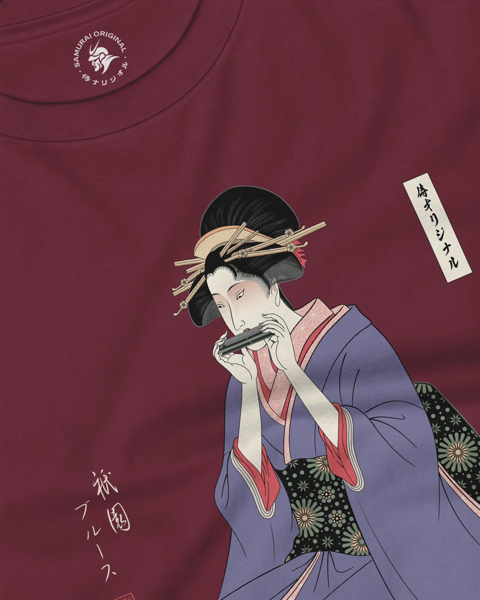 Geisha Harmonica Japanese Ukiyo-e Unisex Long Sleeve Tee - Samurai Original
